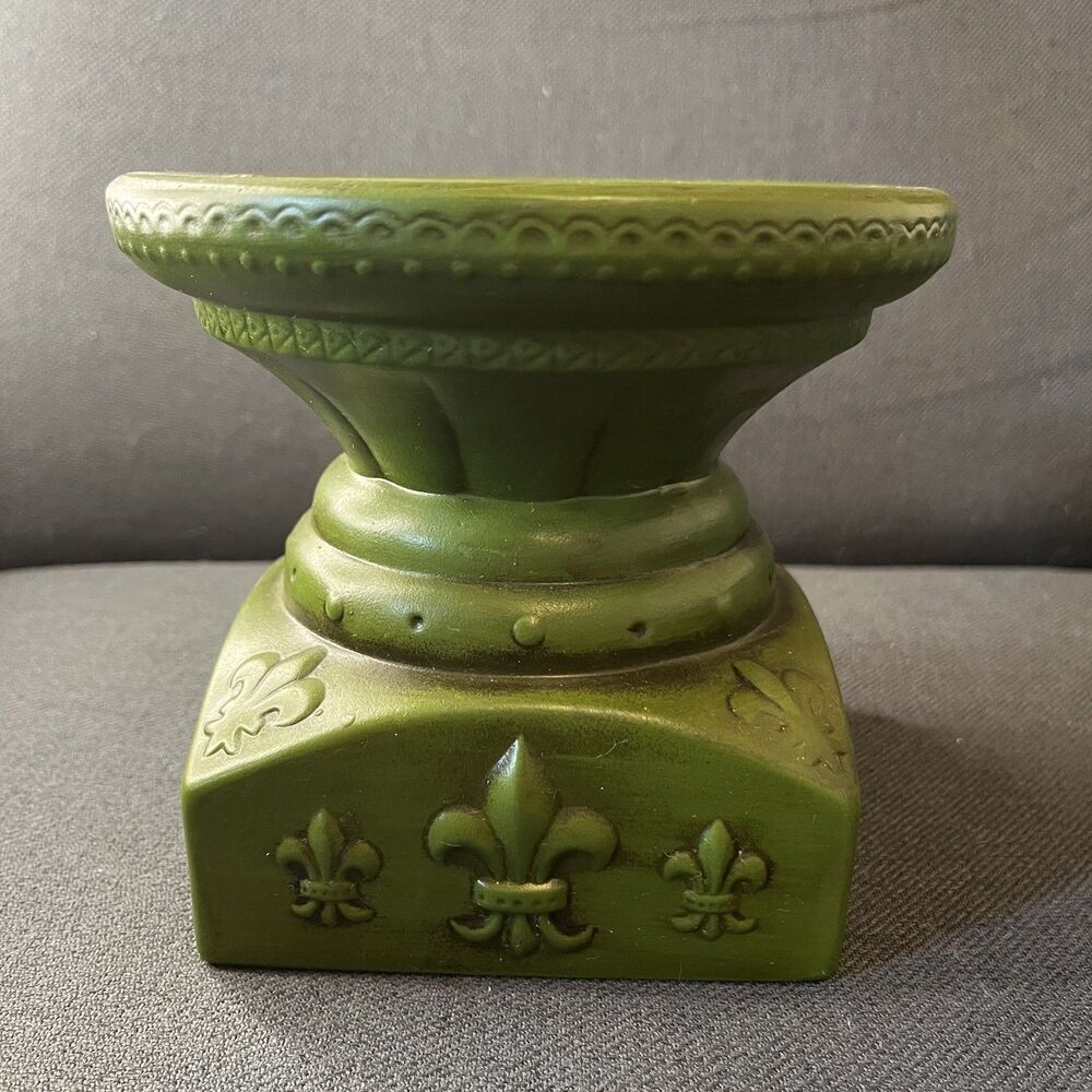 Vintage Green Pillar Candle Holder Boho Parma Embossed Chunky 70s Decor Xmas - Picture 6 of 10
